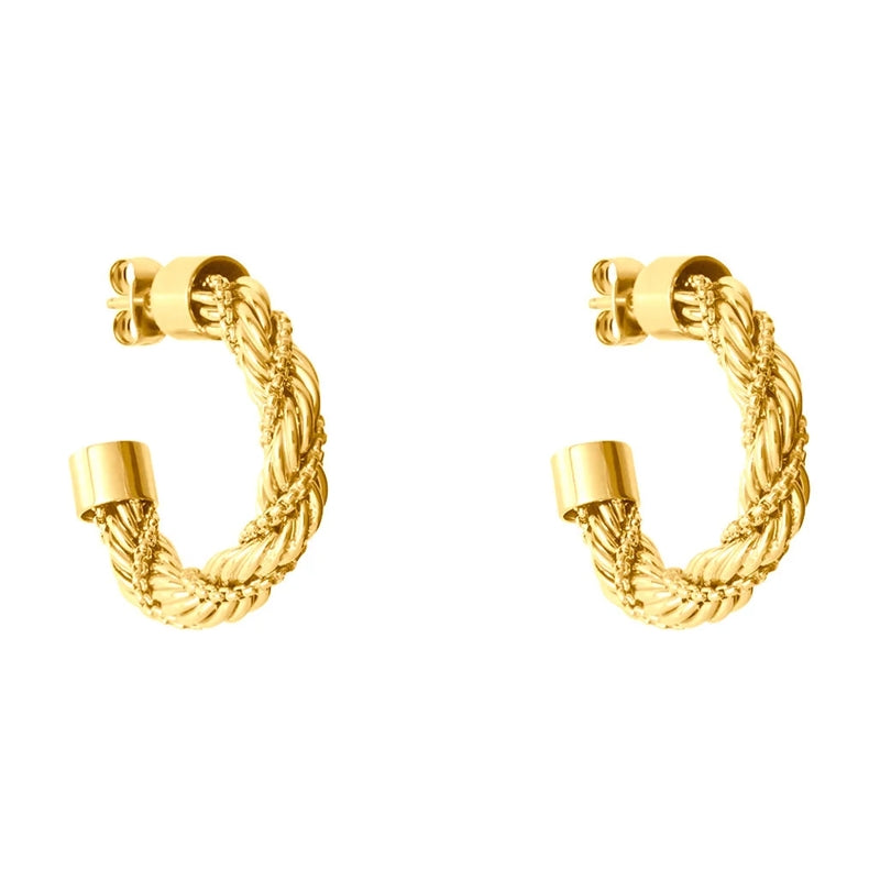 Stroili Twisted Rope Hoop Earrings: gold twisted rope hoop earrings in medium size with stud back closure